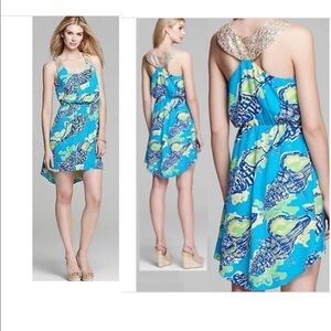 Lilly Politzer sound the horn dress size small high low Turquoise summer beach